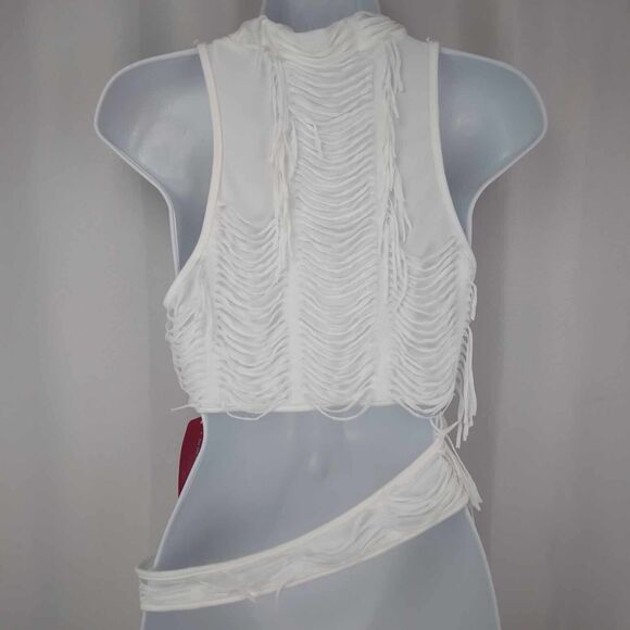 NWT Shein Icon White Fringe Cut Out Cropped Halter Top Women's Size US 6 Medium - Picture 9 of 13